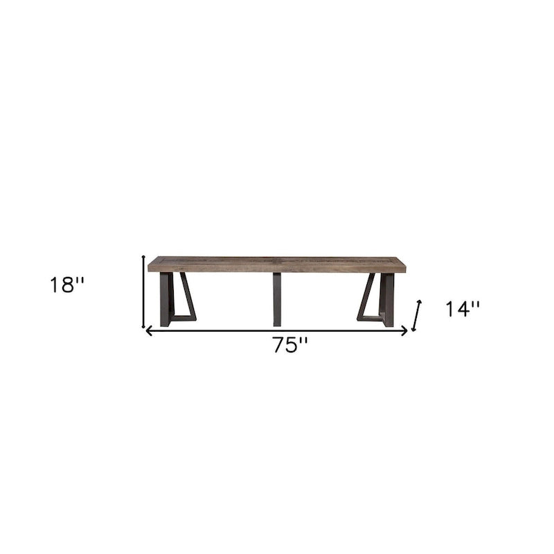 75 Natural and Black Distressed Solid Wood Dining Bench - 75
