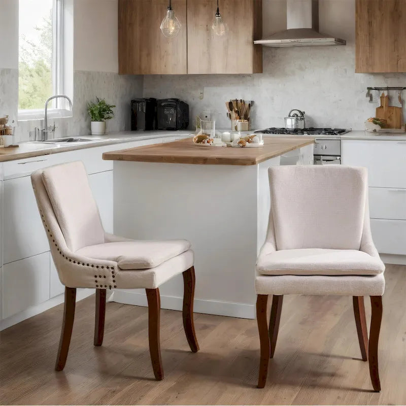 Chenille Fabric Upholstered Dining Chairs w/ Solid Wood Legs(Set of 2)