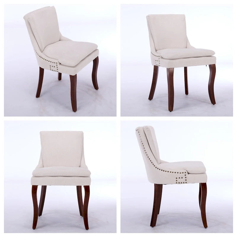 Chenille Fabric Upholstered Dining Chairs w/ Solid Wood Legs(Set of 2)