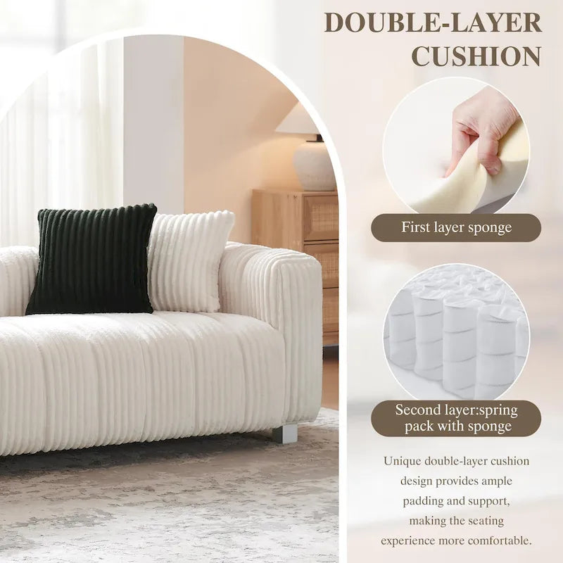 114.17 Corduroy 3-Seater Sofa with Ottoman, Solid Wood Frame and High-Density Foam Cushions