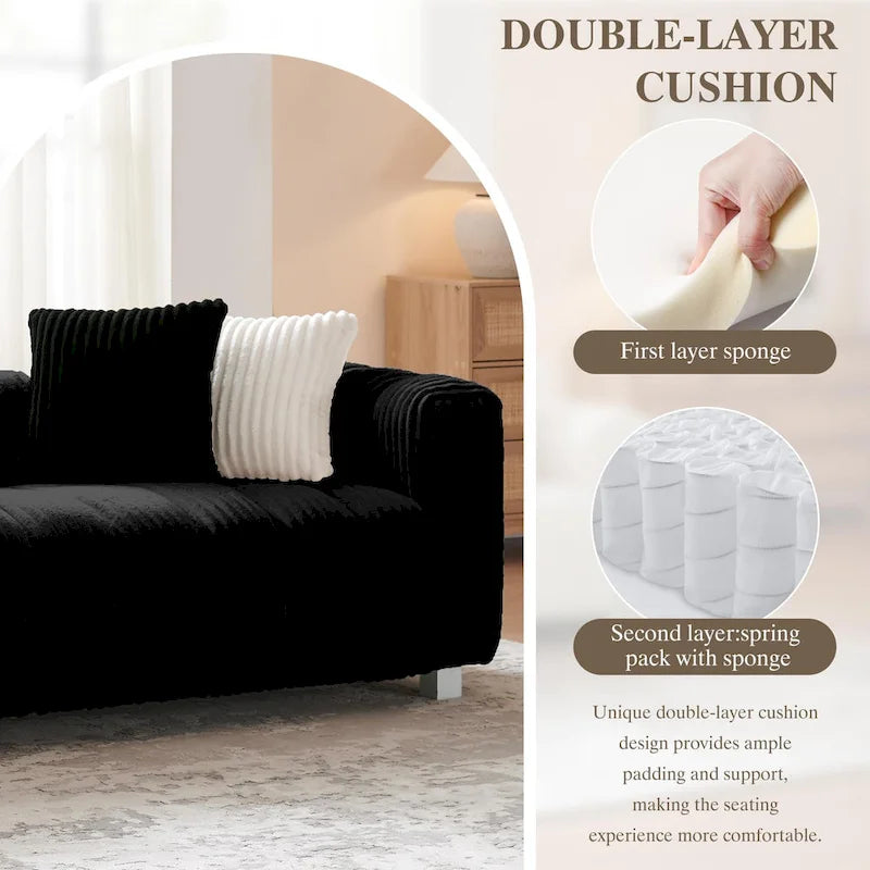 114.17 Corduroy 3-Seater Sofa with Ottoman, Solid Wood Frame and High-Density Foam Cushions