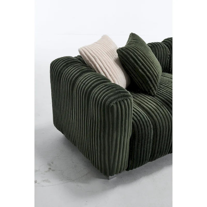 114.17 Corduroy 3-Seater Sofa with Ottoman, Solid Wood Frame and High-Density Foam Cushions