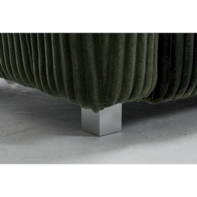 114.17 Corduroy 3-Seater Sofa with Ottoman, Solid Wood Frame and High-Density Foam Cushions