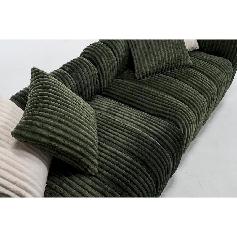 114.17 Corduroy 3-Seater Sofa with Ottoman, Solid Wood Frame and High-Density Foam Cushions