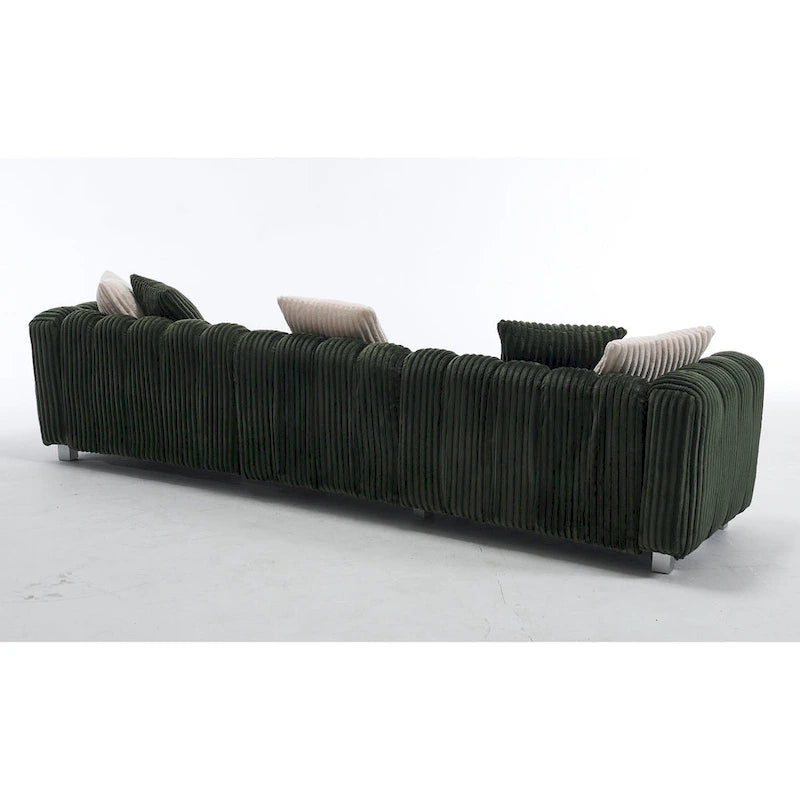 114.17 Corduroy 3-Seater Sofa with Ottoman, Solid Wood Frame and High-Density Foam Cushions