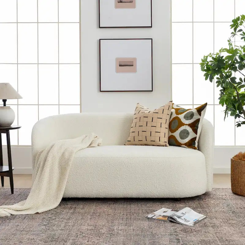 Gepolstertes Sherpa-Zweisitzersofa aus Bouclé, 68W