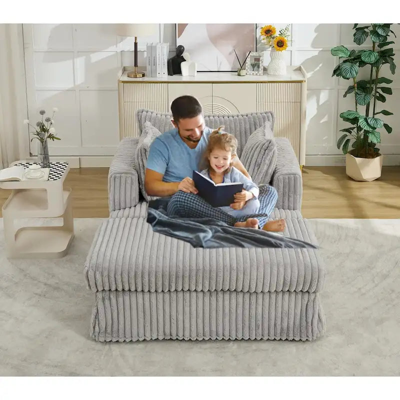 Modern 47.8 Upholstered Oversized Chaise Longue Chair with Ottoman and Pillows