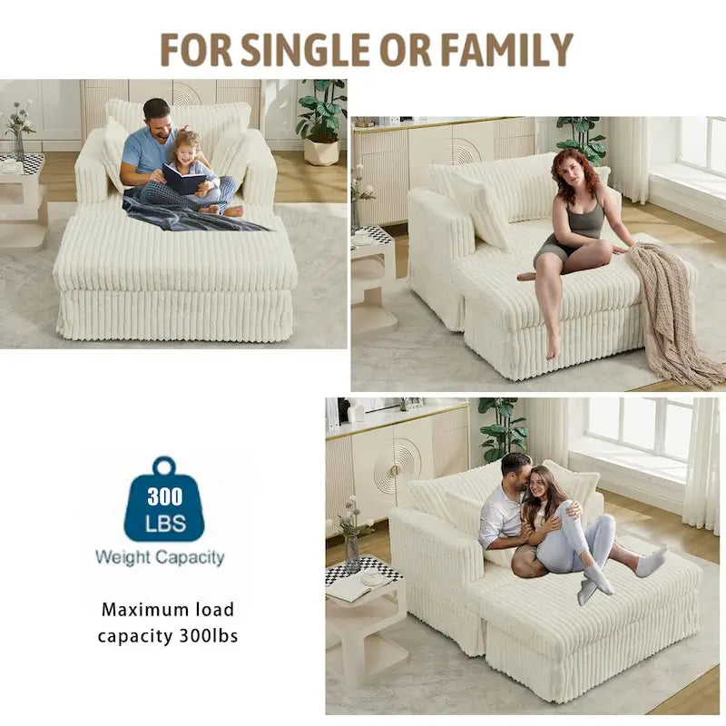 Modern 47.8 Upholstered Oversized Chaise Longue Chair with Ottoman and Pillows