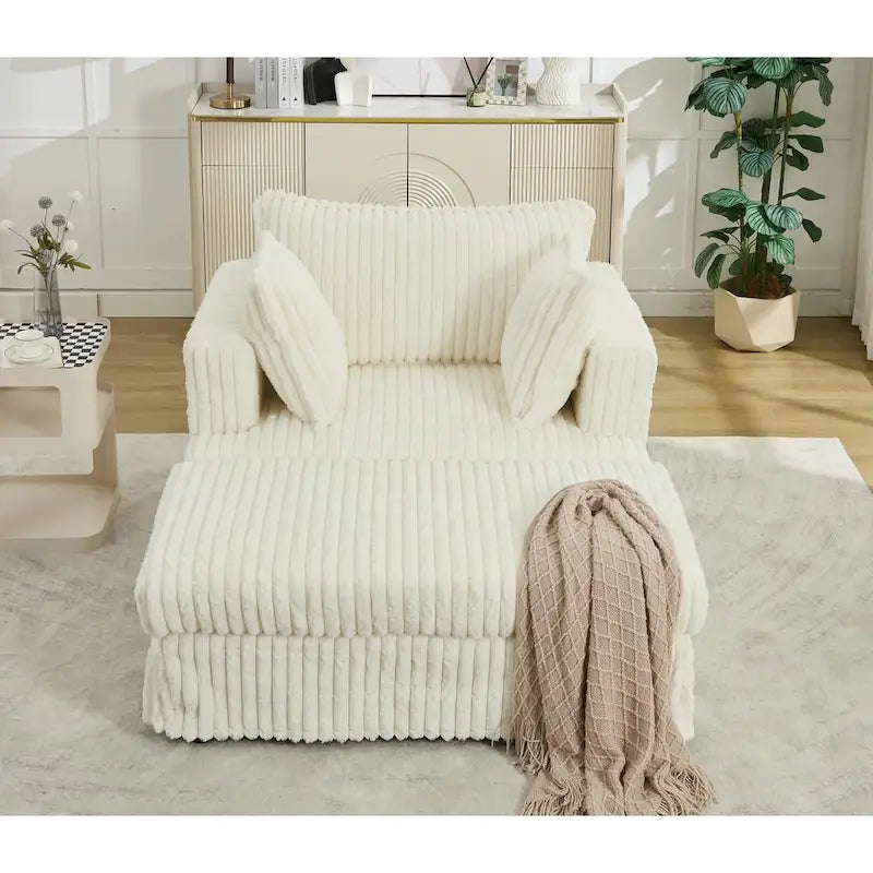 Modern 47.8 Upholstered Oversized Chaise Longue Chair with Ottoman and Pillows
