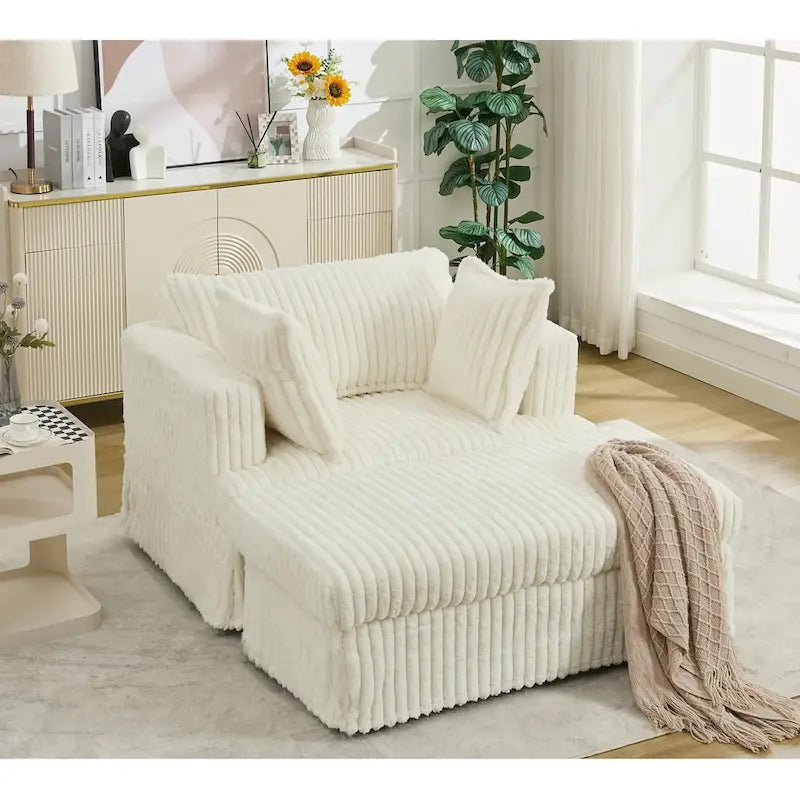 Modern 47.8 Upholstered Oversized Chaise Longue Chair with Ottoman and Pillows