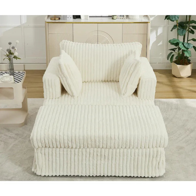 Modern 47.8 Upholstered Oversized Chaise Longue Chair with Ottoman and Pillows