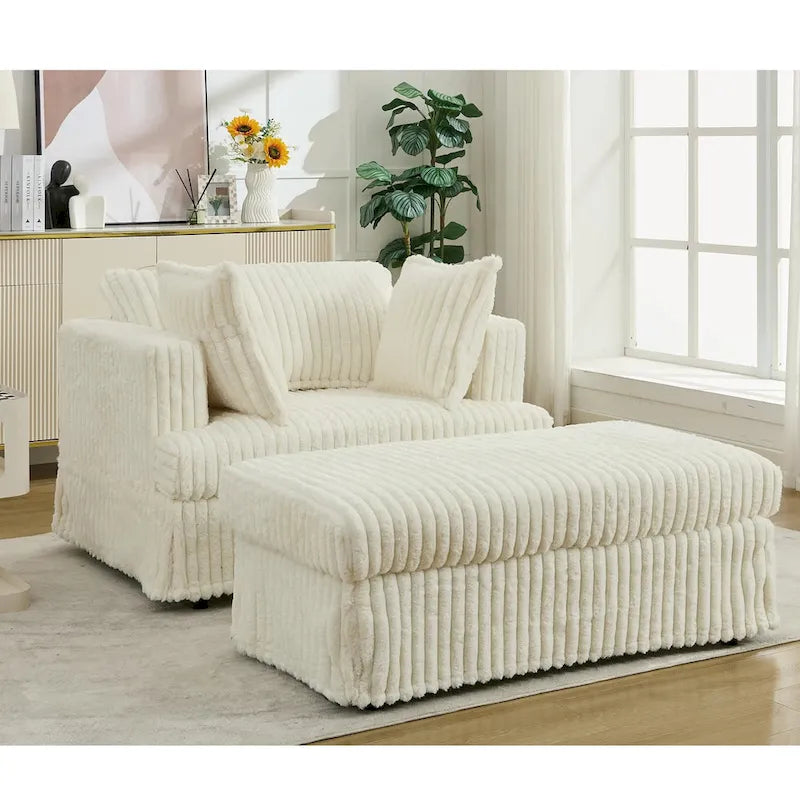 Modern 47.8 Upholstered Oversized Chaise Longue Chair with Ottoman and Pillows