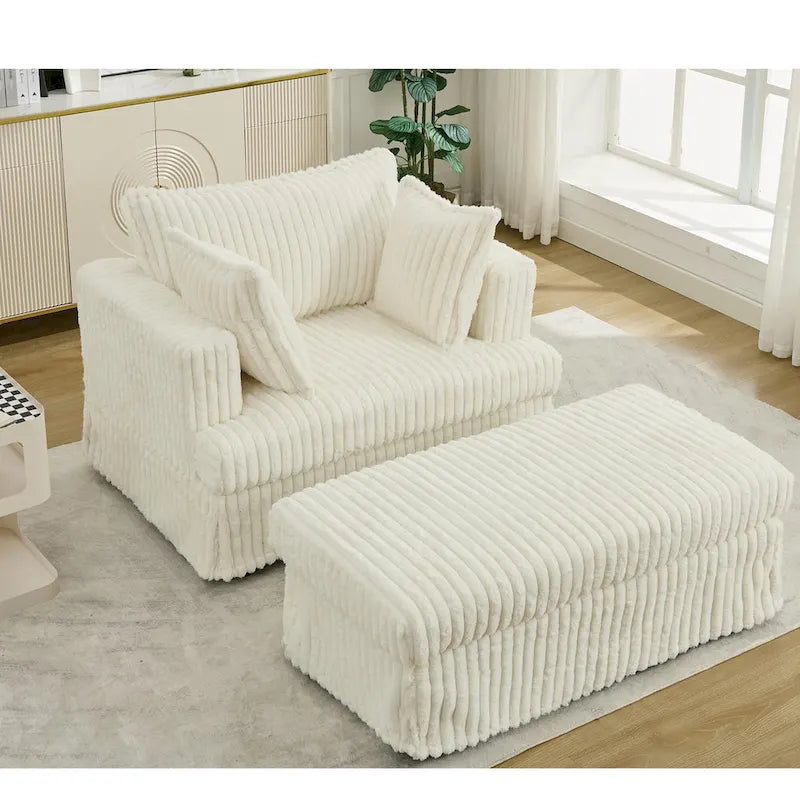 Modern 47.8 Upholstered Oversized Chaise Longue Chair with Ottoman and Pillows