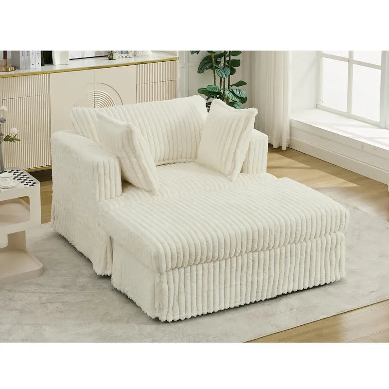 Modern 47.8 Upholstered Oversized Chaise Longue Chair with Ottoman and Pillows