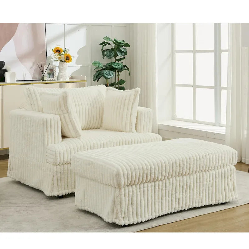 Modern 47.8 Upholstered Oversized Chaise Longue Chair with Ottoman and Pillows
