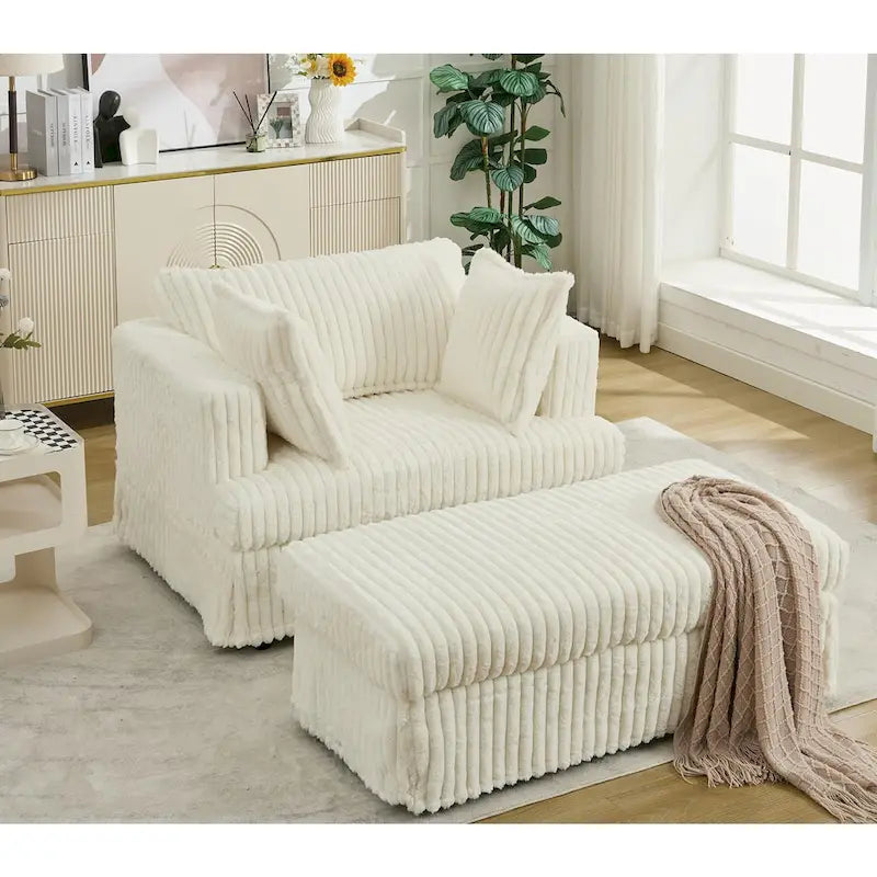 Modern 47.8 Upholstered Oversized Chaise Longue Chair with Ottoman and Pillows