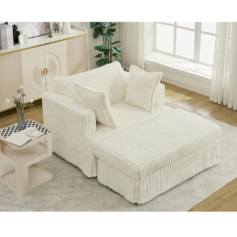 Modern 47.8 Upholstered Oversized Chaise Longue Chair with Ottoman and Pillows