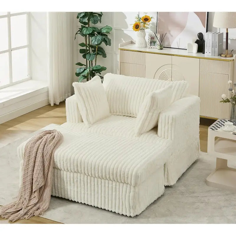 Modern 47.8 Upholstered Oversized Chaise Longue Chair with Ottoman and Pillows