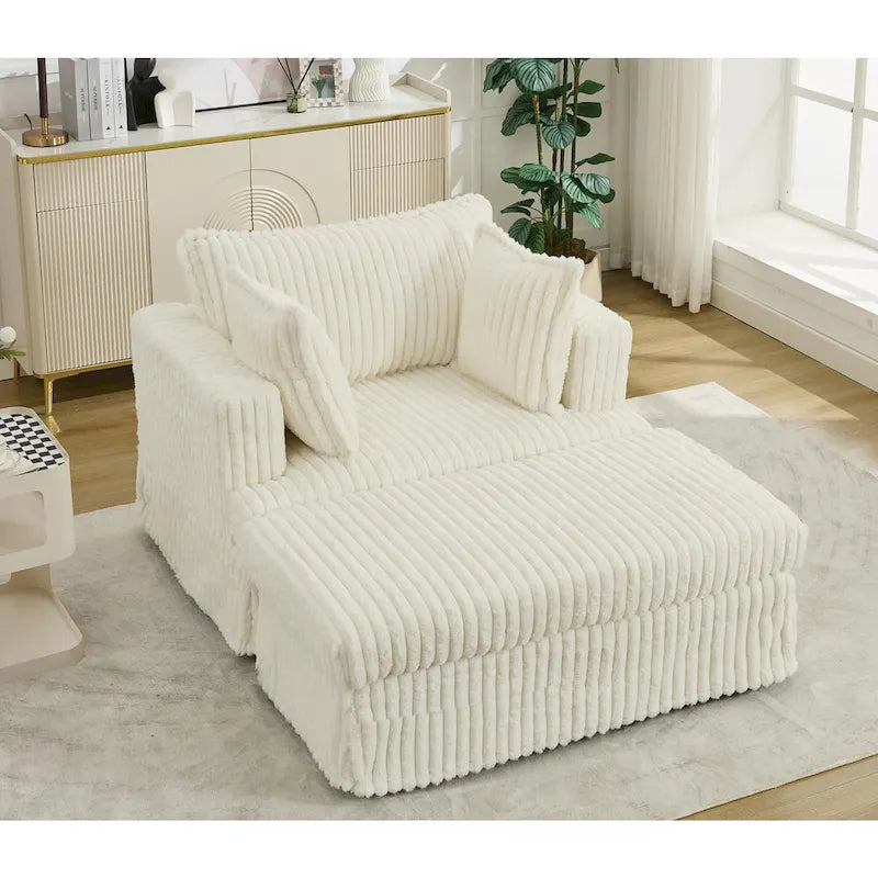 Modern 47.8 Upholstered Oversized Chaise Longue Chair with Ottoman and Pillows