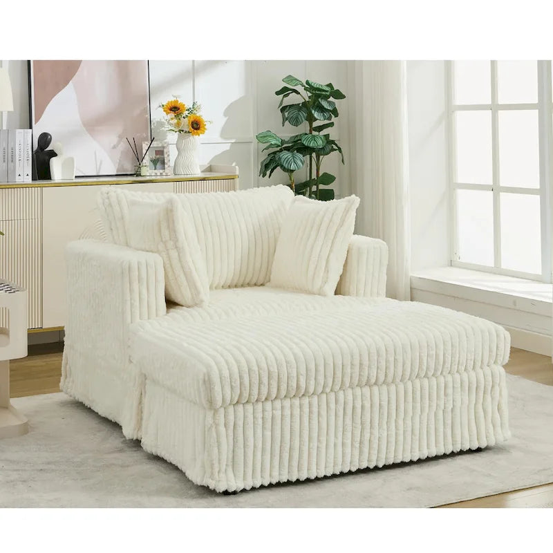 Modern 47.8 Upholstered Oversized Chaise Longue Chair with Ottoman and Pillows