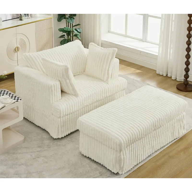Modern 47.8 Upholstered Oversized Chaise Longue Chair with Ottoman and Pillows