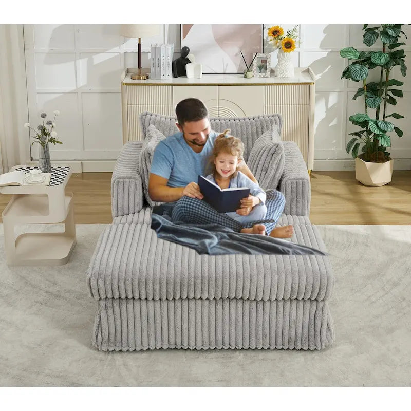 Modern 47.8 Upholstered Oversized Chaise Longue Chair with Ottoman and Pillows