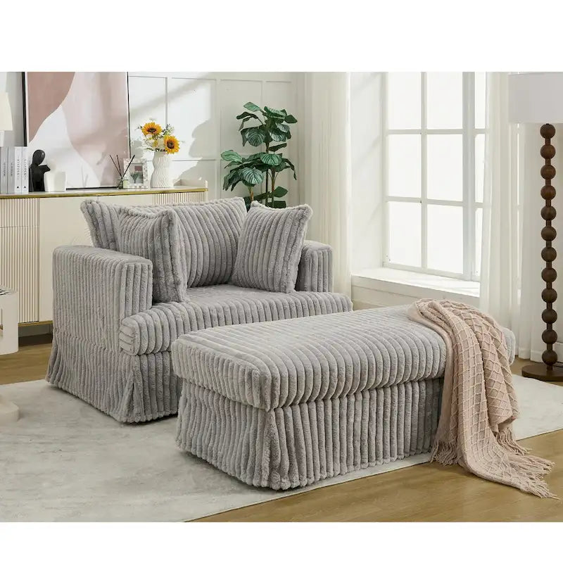 Modern 47.8 Upholstered Oversized Chaise Longue Chair with Ottoman and Pillows