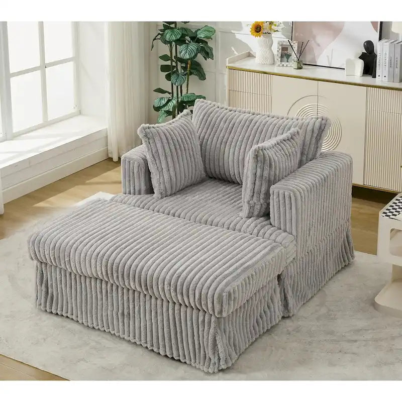 Modern 47.8 Upholstered Oversized Chaise Longue Chair with Ottoman and Pillows