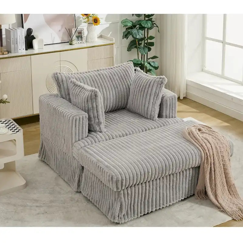 Modern 47.8 Upholstered Oversized Chaise Longue Chair with Ottoman and Pillows
