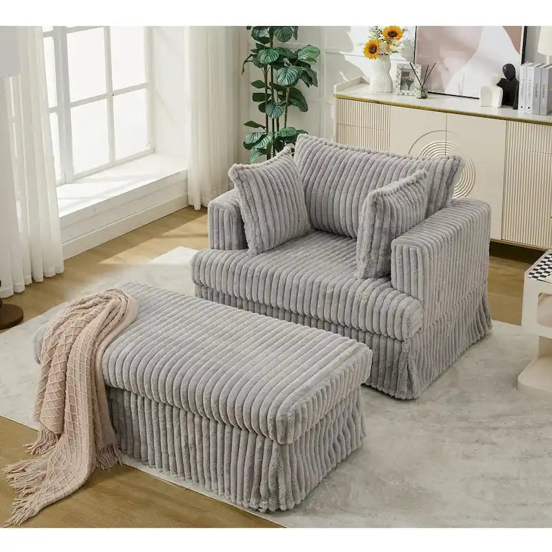 Modern 47.8 Upholstered Oversized Chaise Longue Chair with Ottoman and Pillows