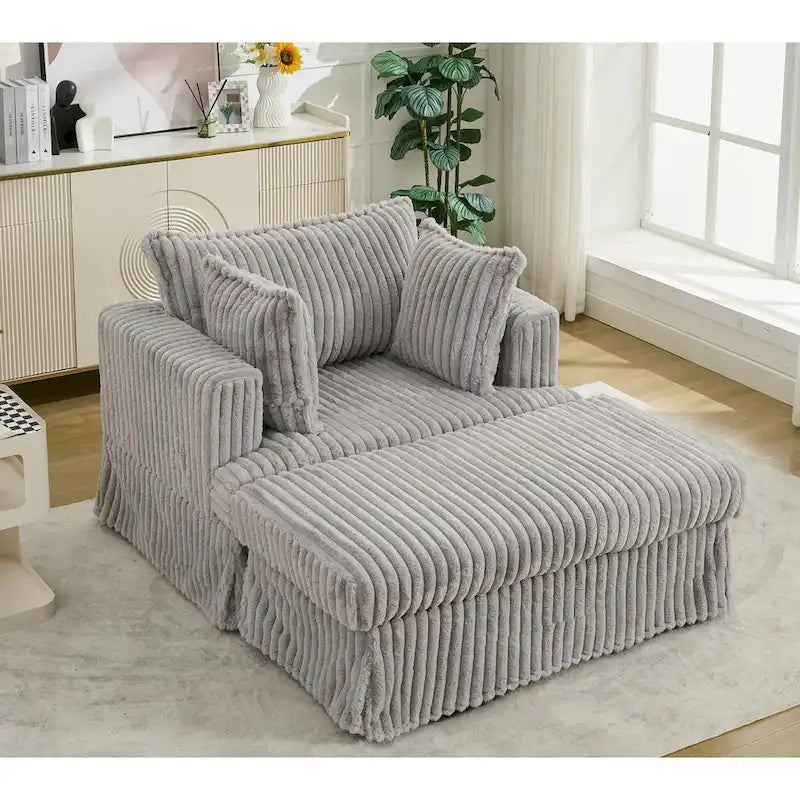 Modern 47.8 Upholstered Oversized Chaise Longue Chair with Ottoman and Pillows