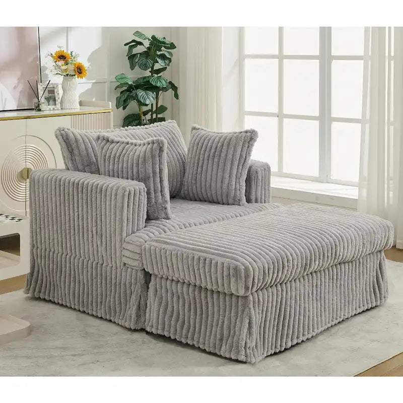 Modern 47.8 Upholstered Oversized Chaise Longue Chair with Ottoman and Pillows