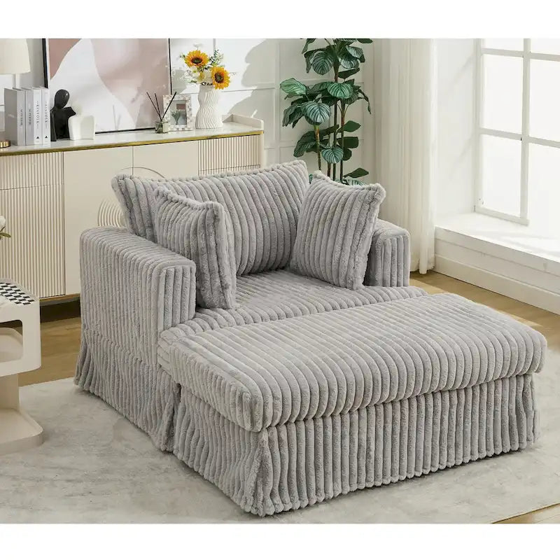 Modern 47.8 Upholstered Oversized Chaise Longue Chair with Ottoman and Pillows
