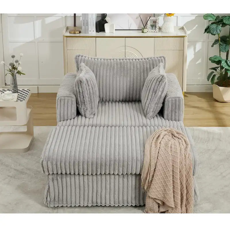 Modern 47.8 Upholstered Oversized Chaise Longue Chair with Ottoman and Pillows