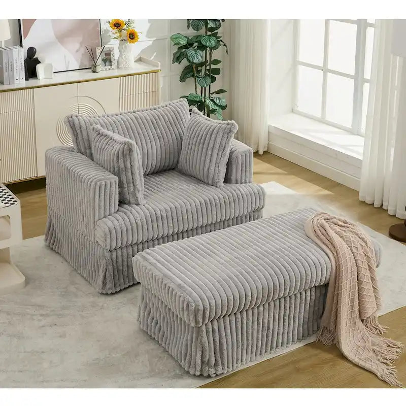 Modern 47.8 Upholstered Oversized Chaise Longue Chair with Ottoman and Pillows