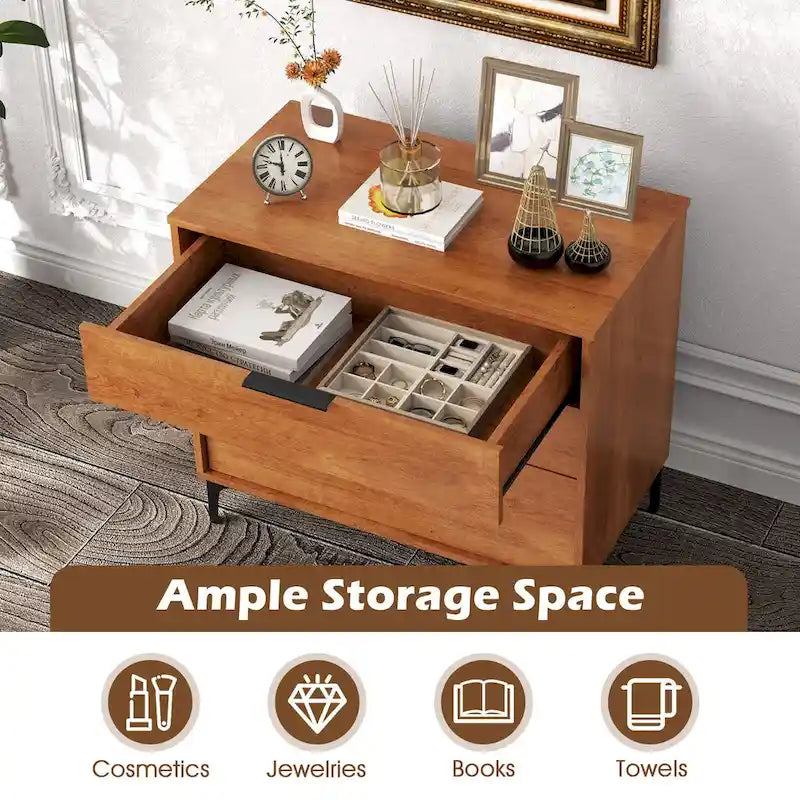 3-Drawer Dresser w/ Metal Support Legs & Anti-tipping Kit for