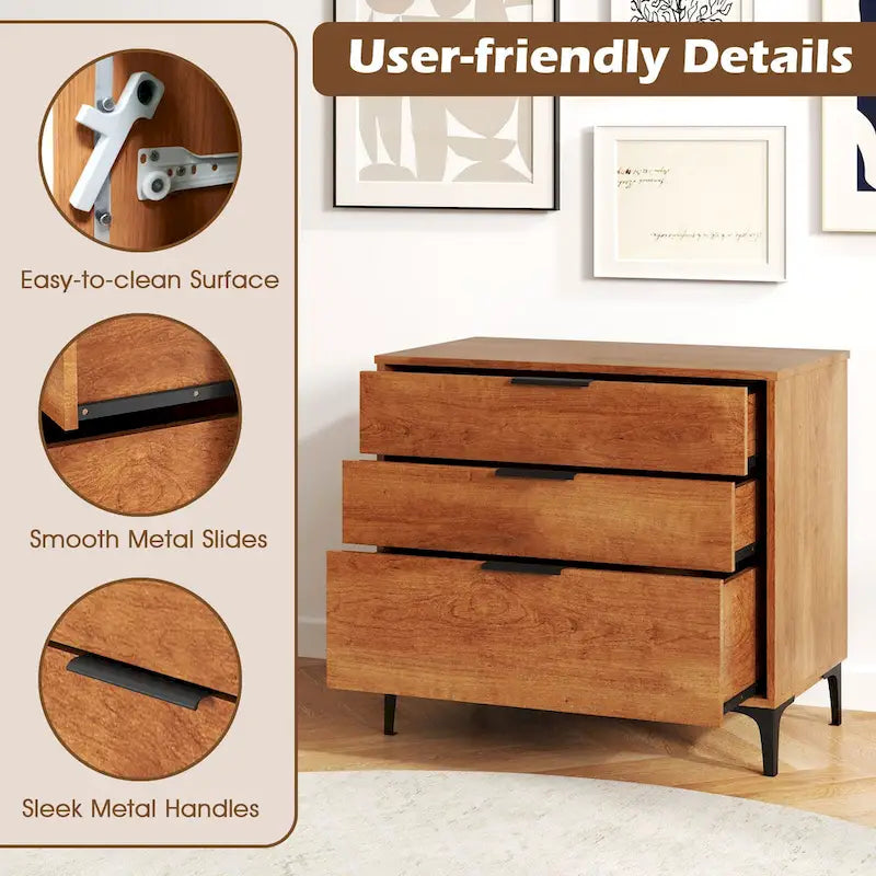3-Drawer Dresser w/ Metal Support Legs & Anti-tipping Kit for