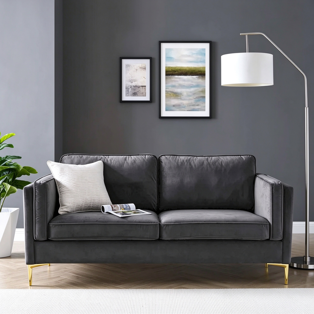 Performance Velvet 3-Seater Sofa with Deep Cushions and Solid Frame