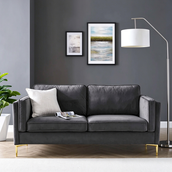 Performance Velvet 3-Seater Sofa with Deep Cushions and Solid Frame