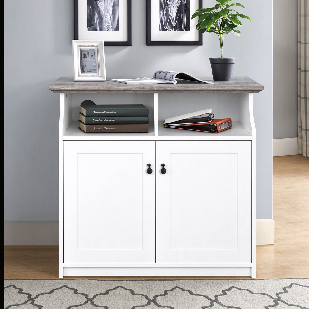 Finley White 2-Door Vertical Filing Cabinet with Hidden Storage