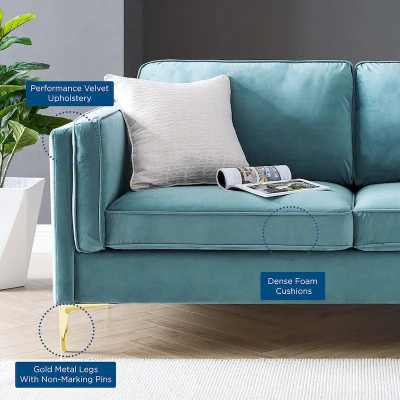 Performance Velvet 3-Seater Sofa with Deep Cushions and Solid Frame