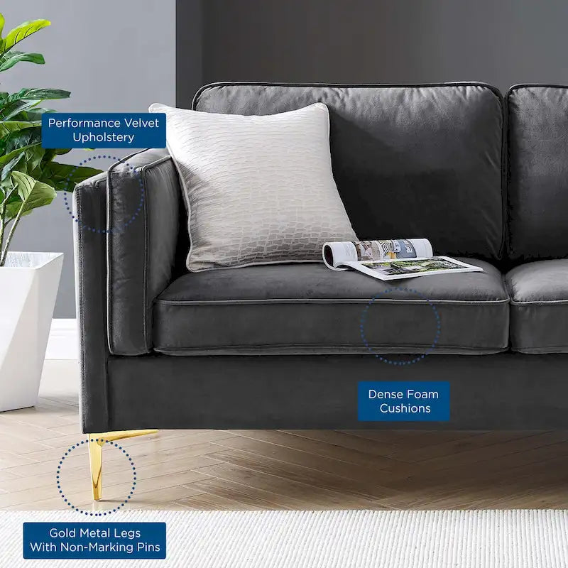 Performance Velvet 3-Seater Sofa with Deep Cushions and Solid Frame