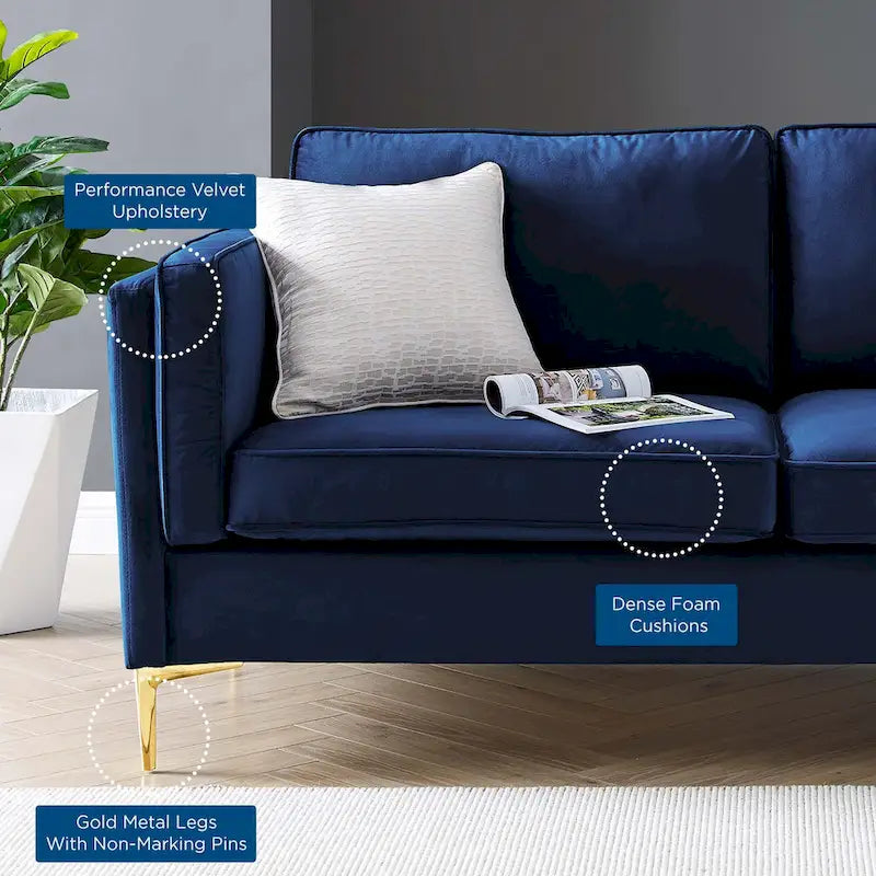 Performance Velvet 3-Seater Sofa with Deep Cushions and Solid Frame