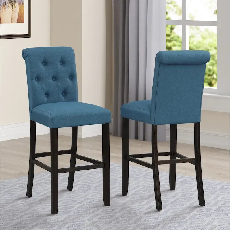 Solid Wood Tufted Barstool, Set of 2
