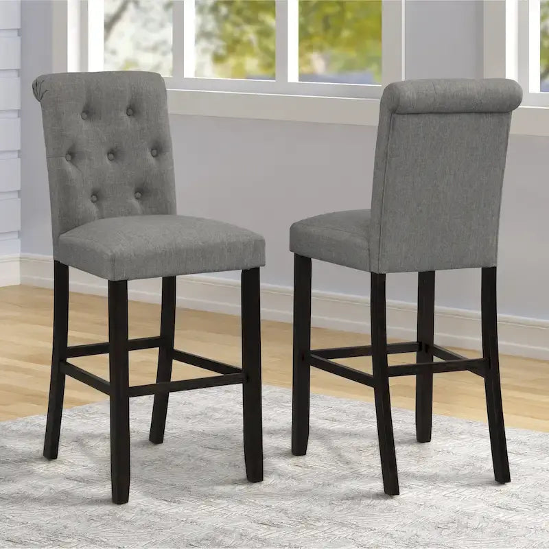Solid Wood Tufted Barstool, Set of 2