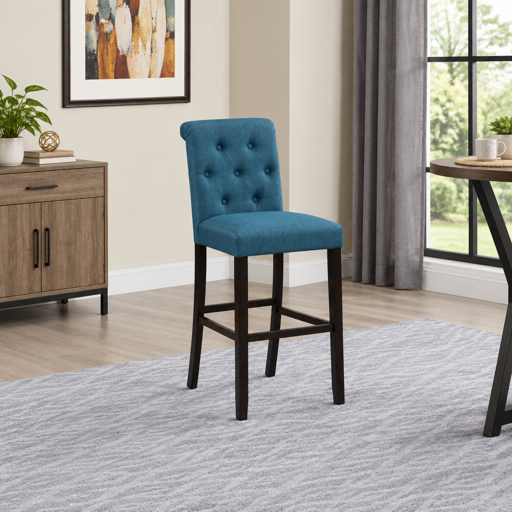 Roundhill Furniture Leviton Solid Wood Tufted Asons Barstool, Set of 2