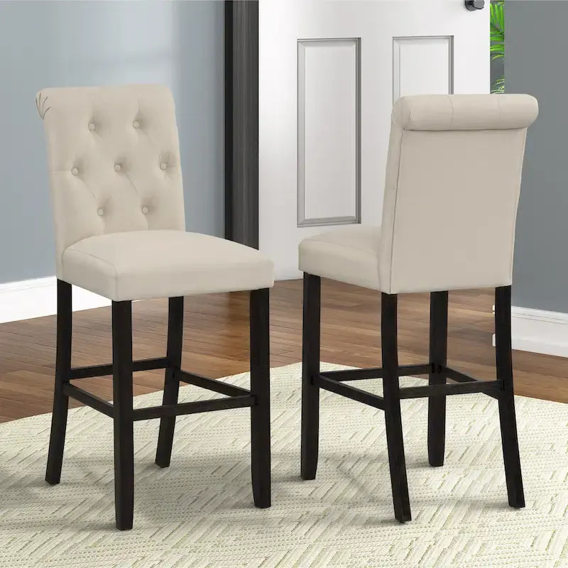 Solid Wood Tufted Barstool, Set of 2