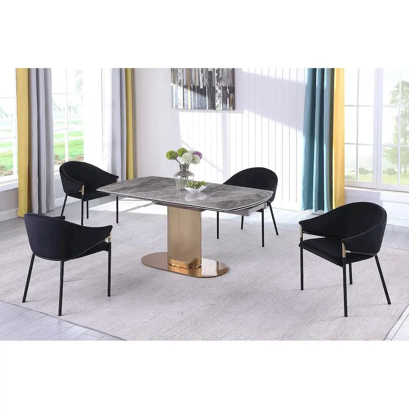 Extendable Marbleized Ceramic Top Dining Table w/ Steel Base