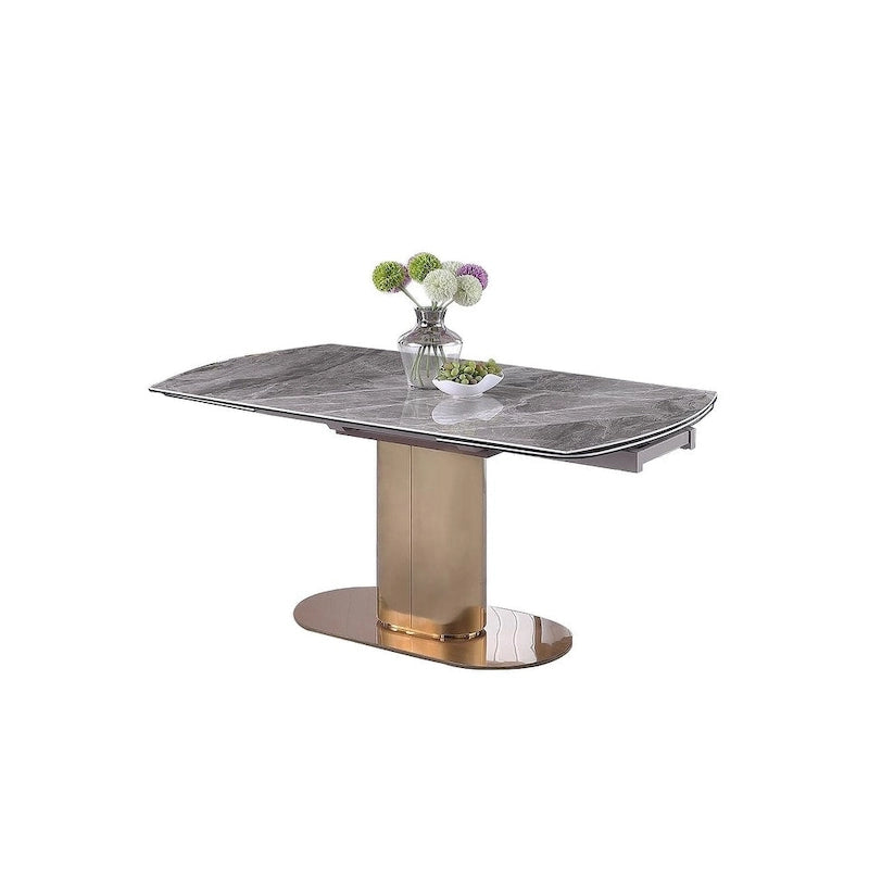Extendable Marbleized Ceramic Top Dining Table w/ Steel Base