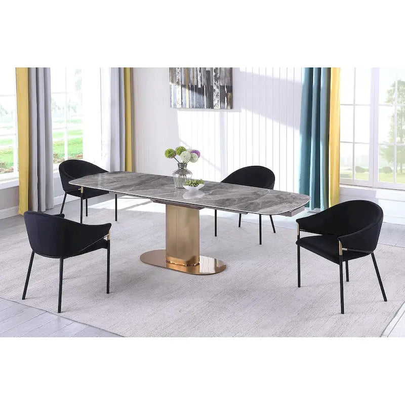 Extendable Marbleized Ceramic Top Dining Table w/ Steel Base